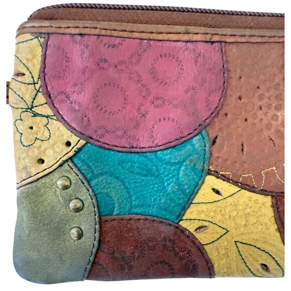 Fossil Genuine Leather Multicolor Patchwork Wristlet Purse Wallet w/ Zip Closure - Picture 5 of 11